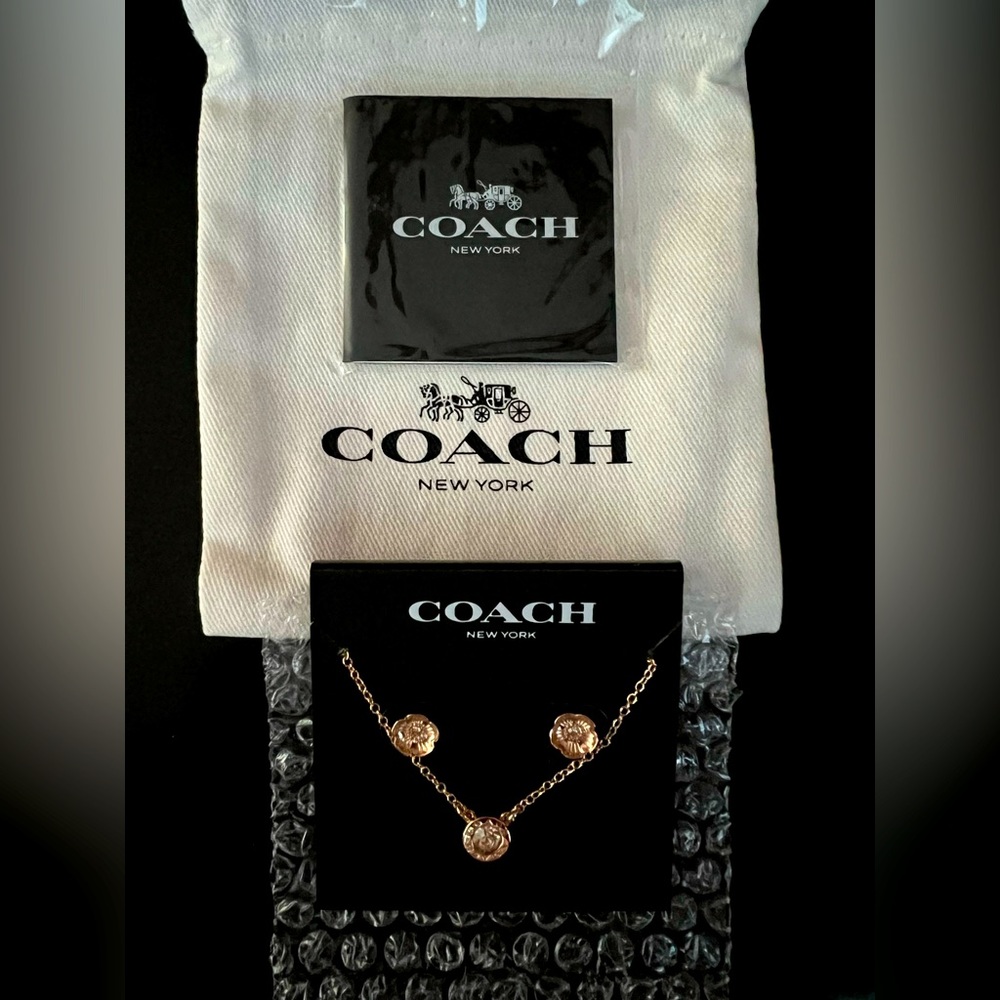 Coach New York Rose Gold Earrings and Necklace Set